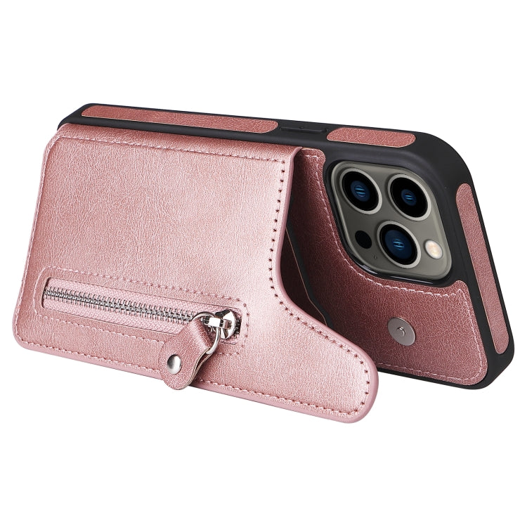 For iPhone 13 Pro Max Solid Color Double Buckle Zipper Shockproof Phone Case