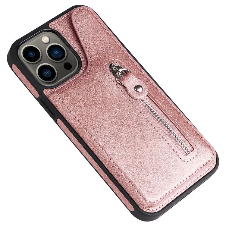 For iPhone 13 Pro Max Solid Color Double Buckle Zipper Shockproof Phone Case