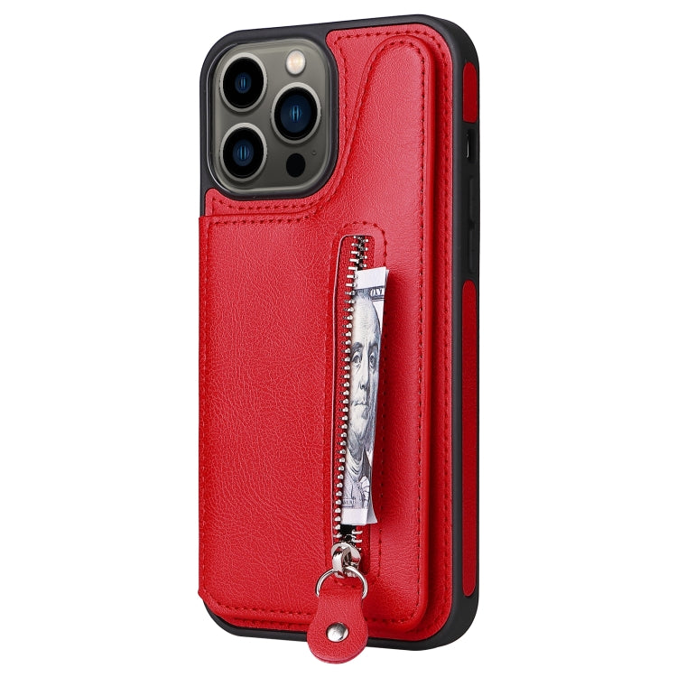 For iPhone 13 Pro Max Solid Color Double Buckle Zipper Shockproof Phone Case