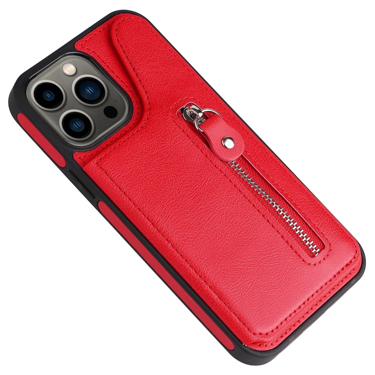 For iPhone 13 Pro Max Solid Color Double Buckle Zipper Shockproof Phone Case