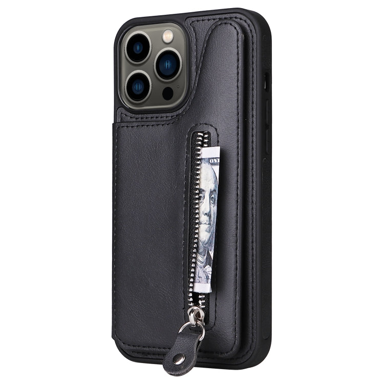 For iPhone 13 Pro Max Solid Color Double Buckle Zipper Shockproof Phone Case