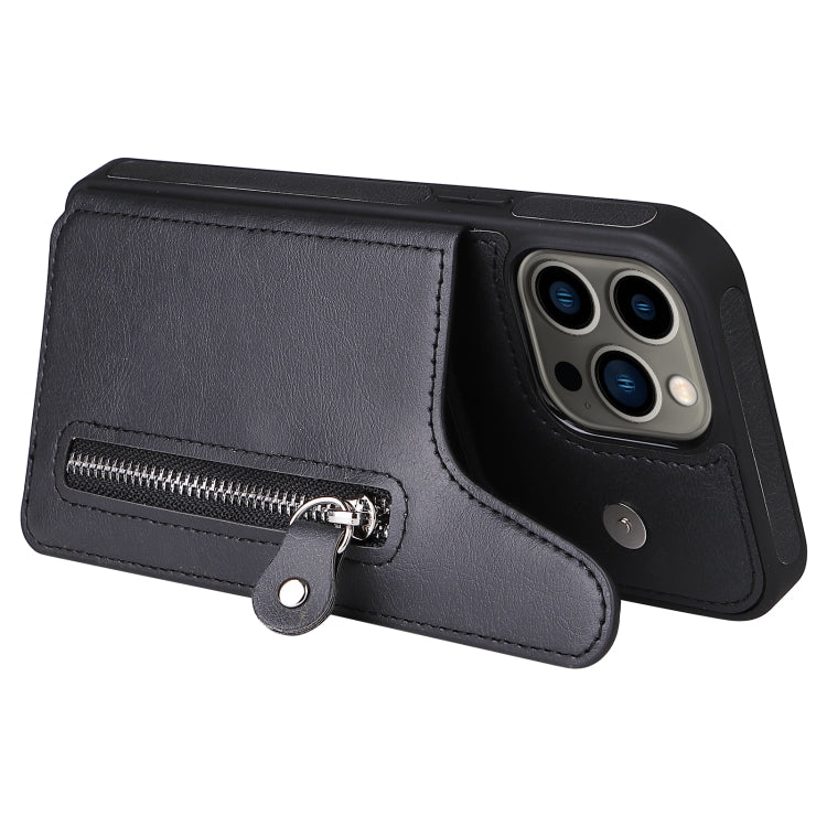 For iPhone 13 Pro Max Solid Color Double Buckle Zipper Shockproof Phone Case