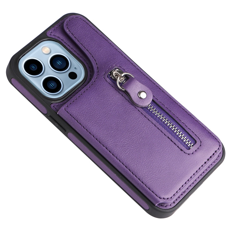 For iPhone 13 Pro Solid Color Double Buckle Zipper Shockproof Phone Case