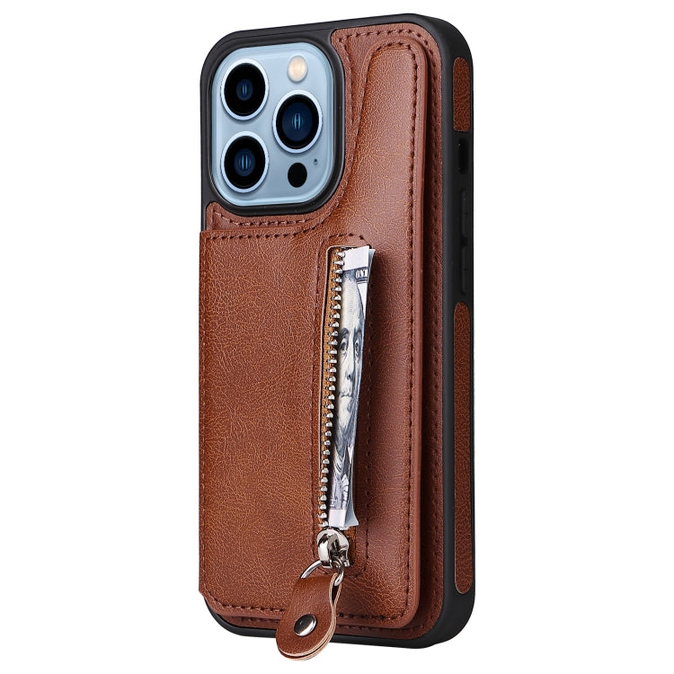 For iPhone 13 Pro Solid Color Double Buckle Zipper Shockproof Phone Case