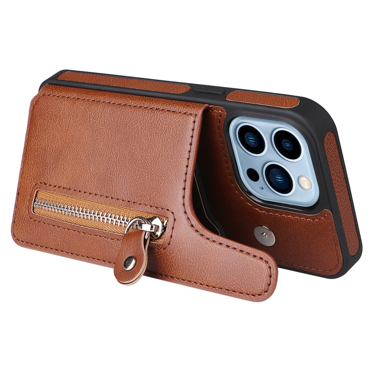 For iPhone 13 Pro Solid Color Double Buckle Zipper Shockproof Phone Case