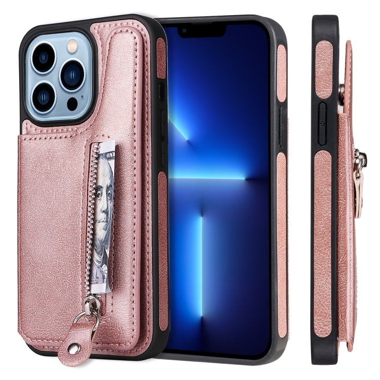 For iPhone 13 Pro Solid Color Double Buckle Zipper Shockproof Phone Case