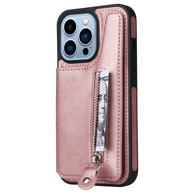 For iPhone 13 Pro Solid Color Double Buckle Zipper Shockproof Phone Case