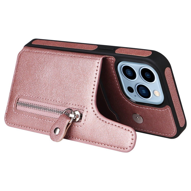 For iPhone 13 Pro Solid Color Double Buckle Zipper Shockproof Phone Case