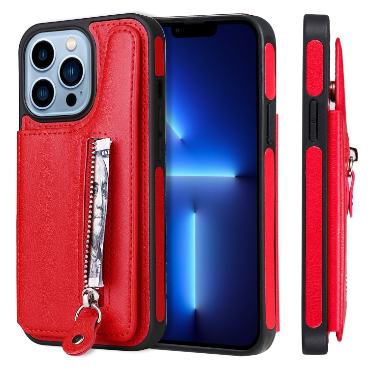 For iPhone 13 Pro Solid Color Double Buckle Zipper Shockproof Phone Case