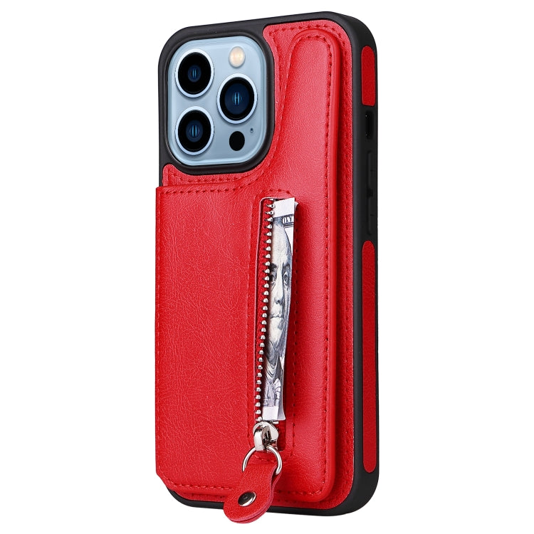 For iPhone 13 Pro Solid Color Double Buckle Zipper Shockproof Phone Case