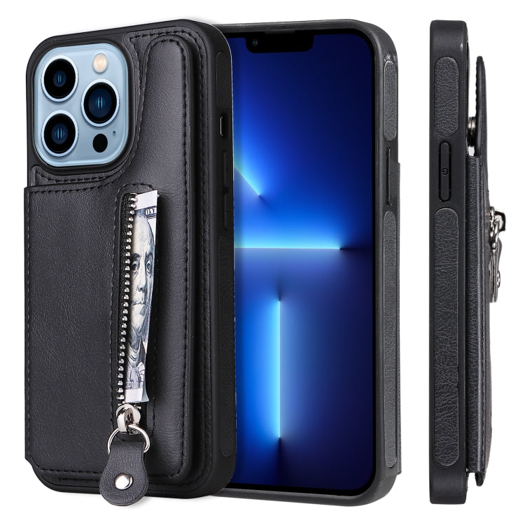 For iPhone 13 Pro Solid Color Double Buckle Zipper Shockproof Phone Case