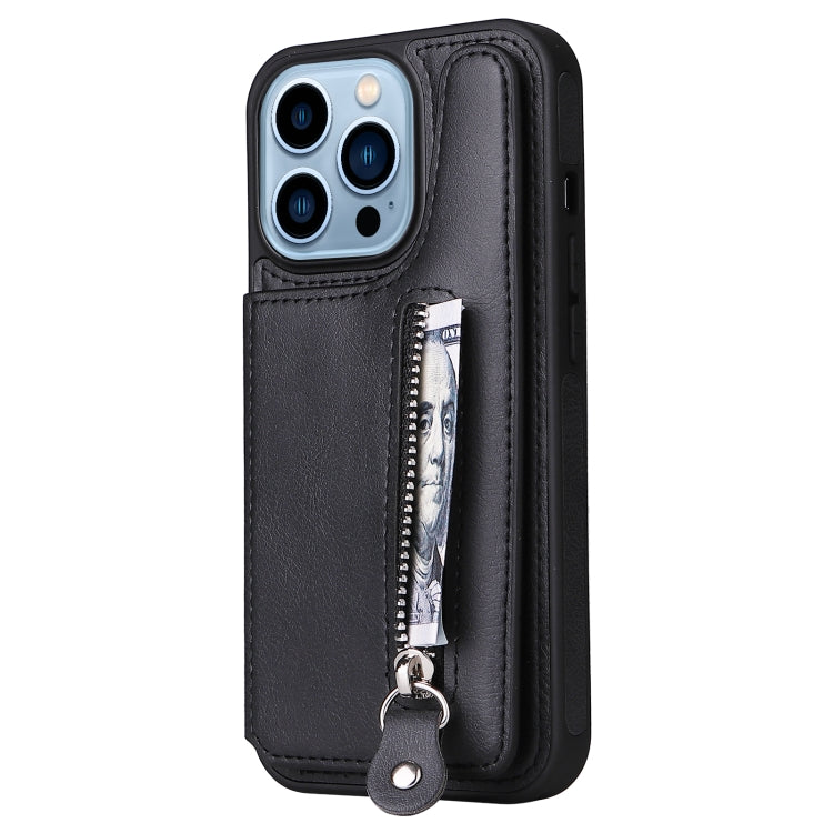 For iPhone 13 Pro Solid Color Double Buckle Zipper Shockproof Phone Case