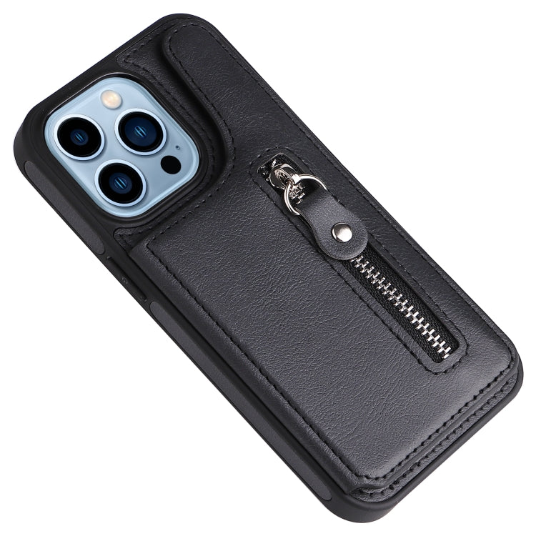 For iPhone 13 Pro Solid Color Double Buckle Zipper Shockproof Phone Case