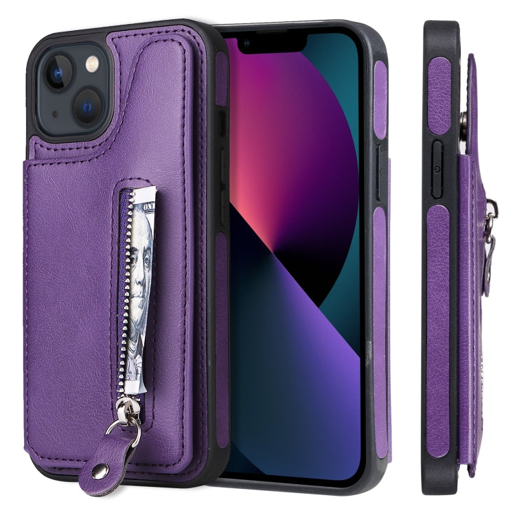 For iPhone 13 Solid Color Double Buckle Zipper Shockproof Phone Case