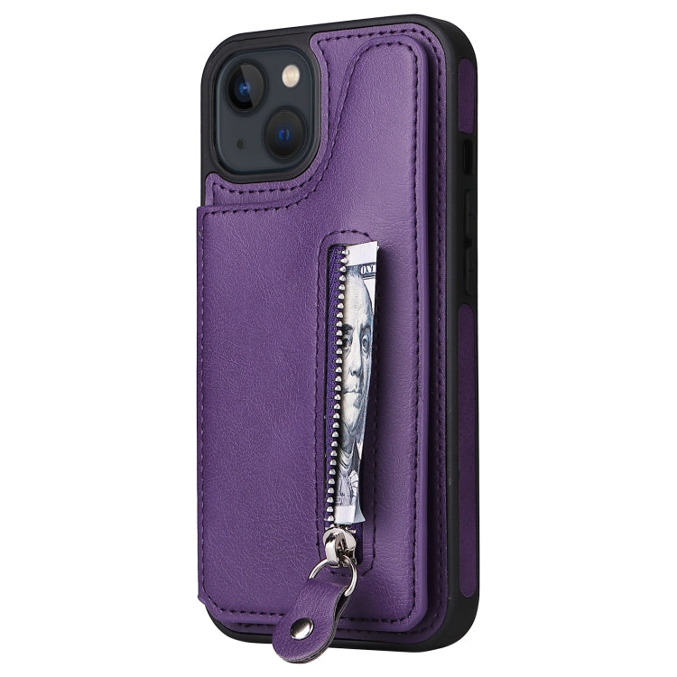 For iPhone 13 Solid Color Double Buckle Zipper Shockproof Phone Case
