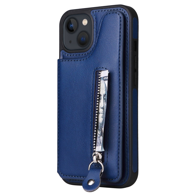 For iPhone 13 Solid Color Double Buckle Zipper Shockproof Phone Case