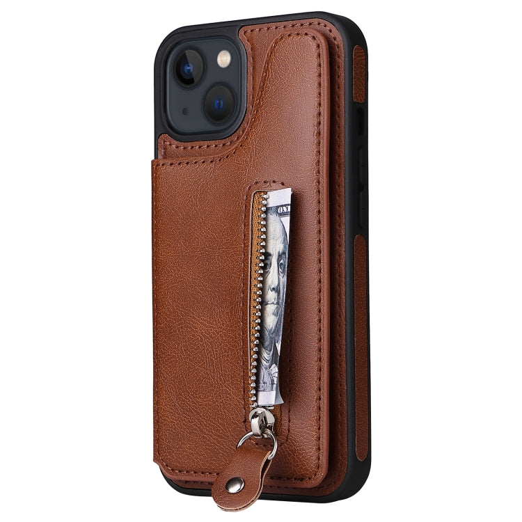 For iPhone 13 Solid Color Double Buckle Zipper Shockproof Phone Case