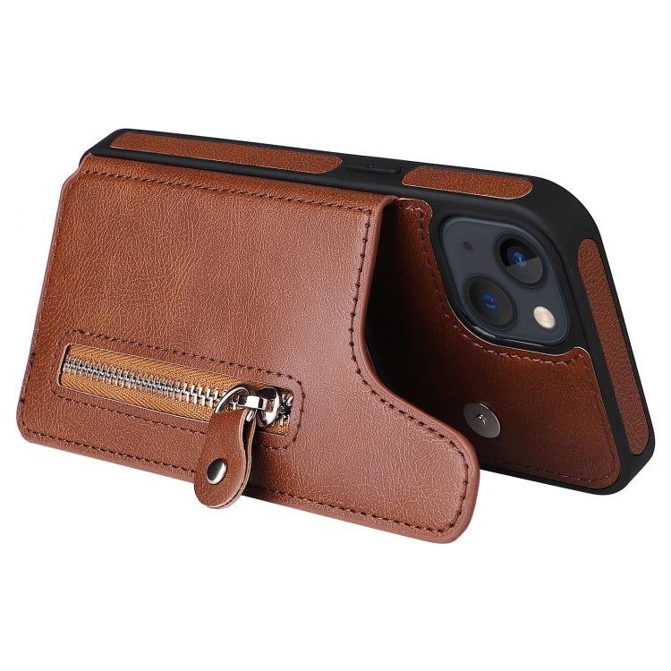 For iPhone 13 Solid Color Double Buckle Zipper Shockproof Phone Case