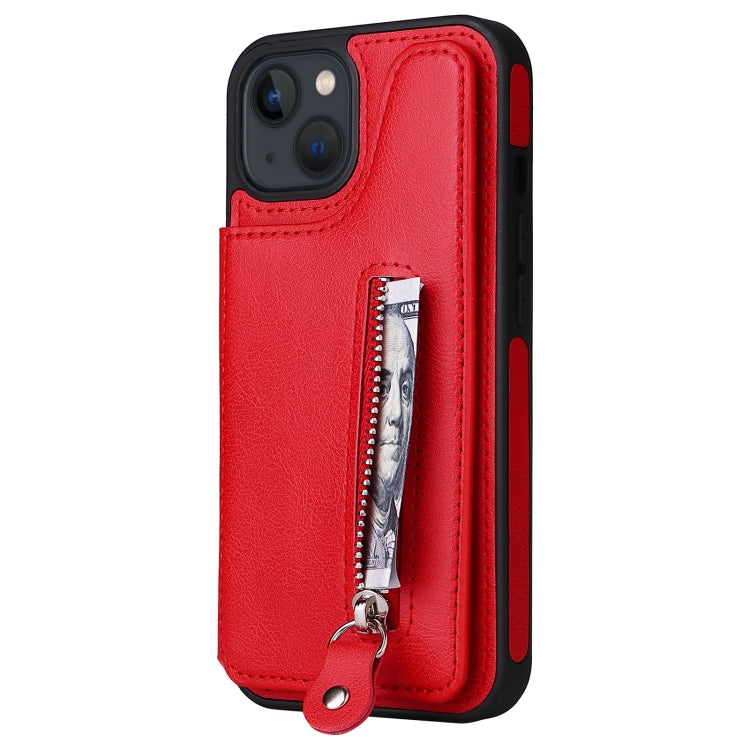 For iPhone 13 Solid Color Double Buckle Zipper Shockproof Phone Case