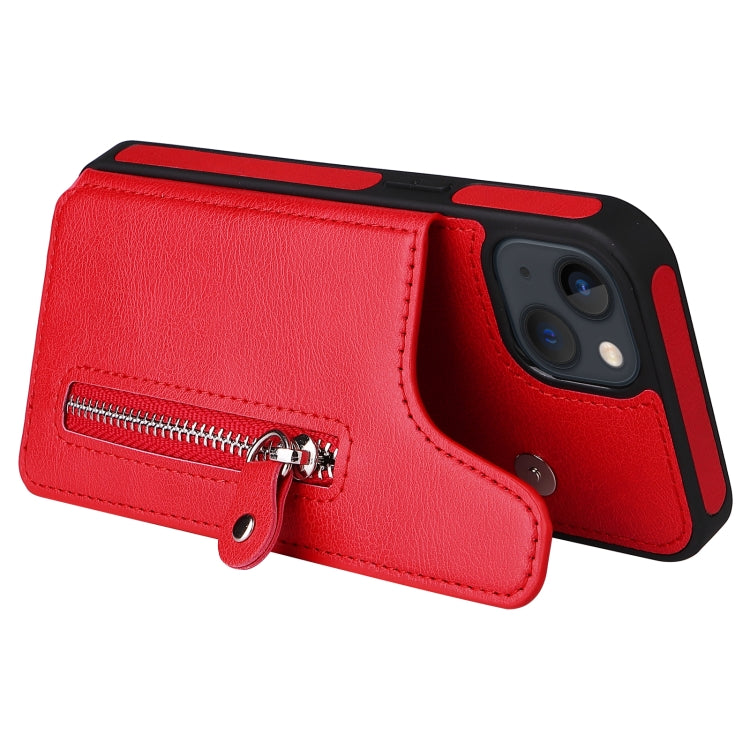 For iPhone 13 Solid Color Double Buckle Zipper Shockproof Phone Case
