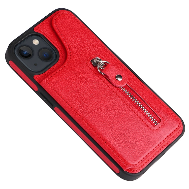 For iPhone 13 Solid Color Double Buckle Zipper Shockproof Phone Case