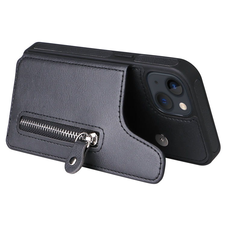 For iPhone 13 Solid Color Double Buckle Zipper Shockproof Phone Case
