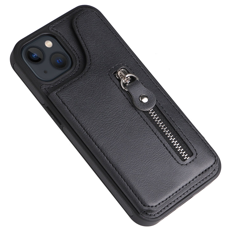 For iPhone 13 Solid Color Double Buckle Zipper Shockproof Phone Case