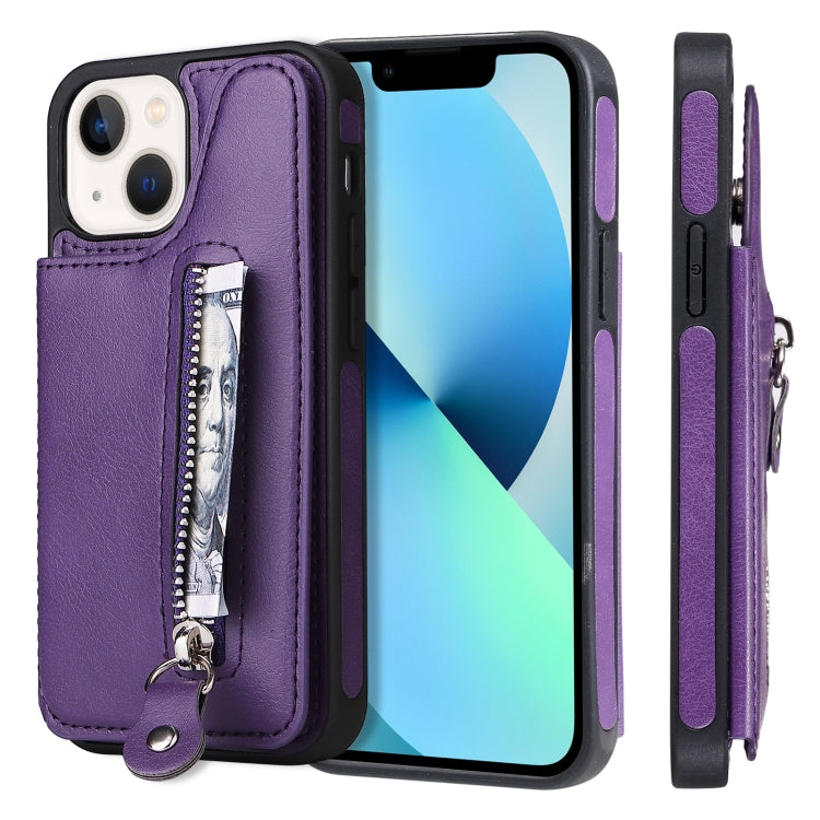 For iPhone 13 mini Solid Color Double Buckle Zipper Shockproof Phone Case