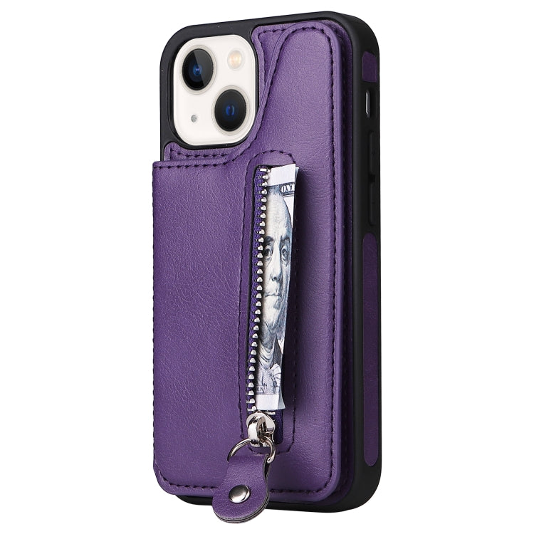 For iPhone 13 mini Solid Color Double Buckle Zipper Shockproof Phone Case