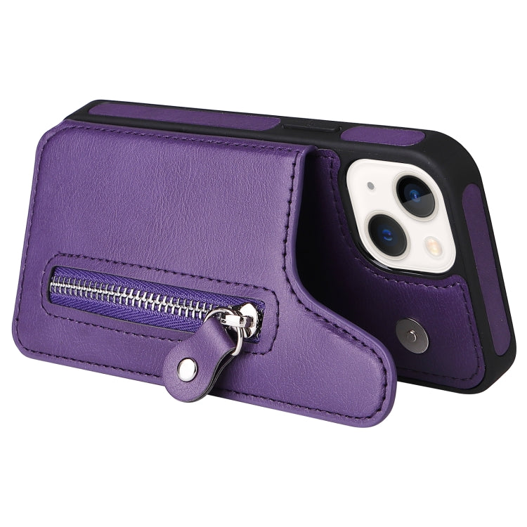 For iPhone 13 mini Solid Color Double Buckle Zipper Shockproof Phone Case