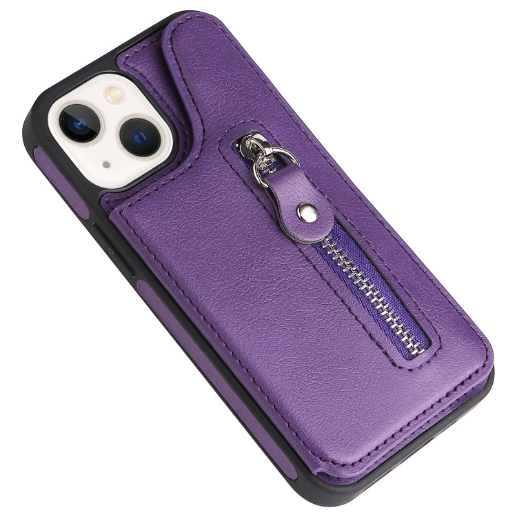 For iPhone 13 mini Solid Color Double Buckle Zipper Shockproof Phone Case