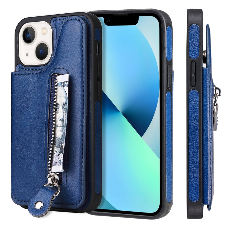 For iPhone 13 mini Solid Color Double Buckle Zipper Shockproof Phone Case