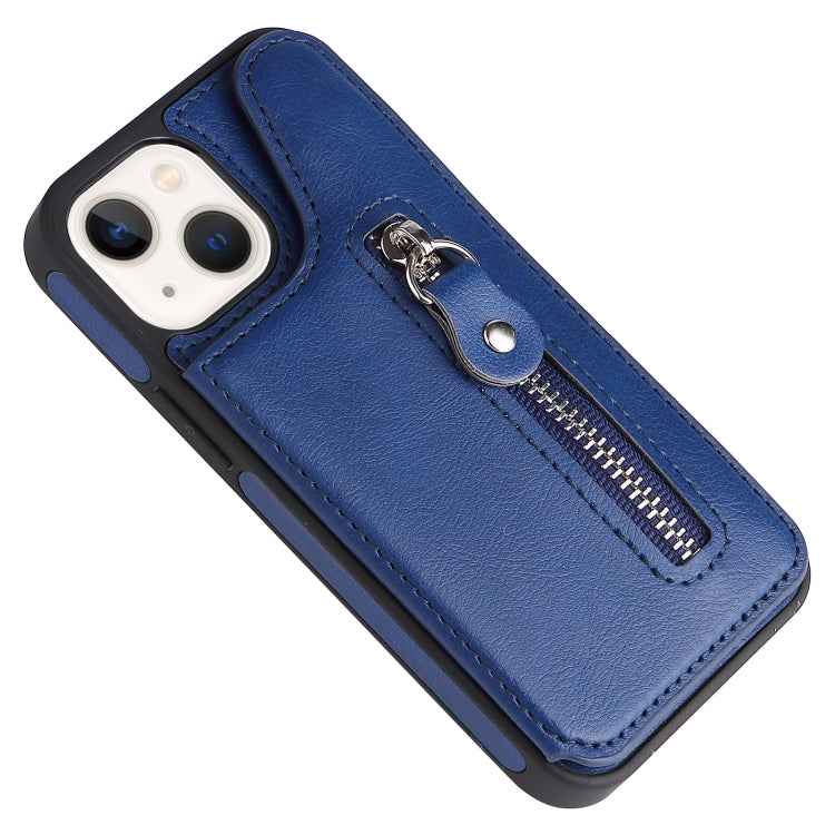 For iPhone 13 mini Solid Color Double Buckle Zipper Shockproof Phone Case