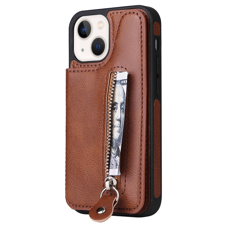 For iPhone 13 mini Solid Color Double Buckle Zipper Shockproof Phone Case