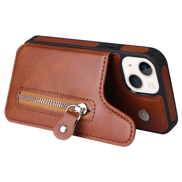 For iPhone 13 mini Solid Color Double Buckle Zipper Shockproof Phone Case