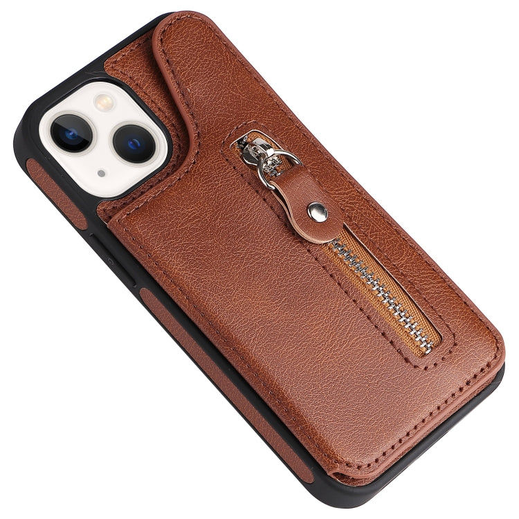 For iPhone 13 mini Solid Color Double Buckle Zipper Shockproof Phone Case