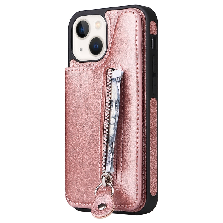 For iPhone 13 mini Solid Color Double Buckle Zipper Shockproof Phone Case