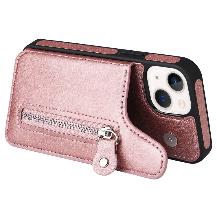 For iPhone 13 mini Solid Color Double Buckle Zipper Shockproof Phone Case