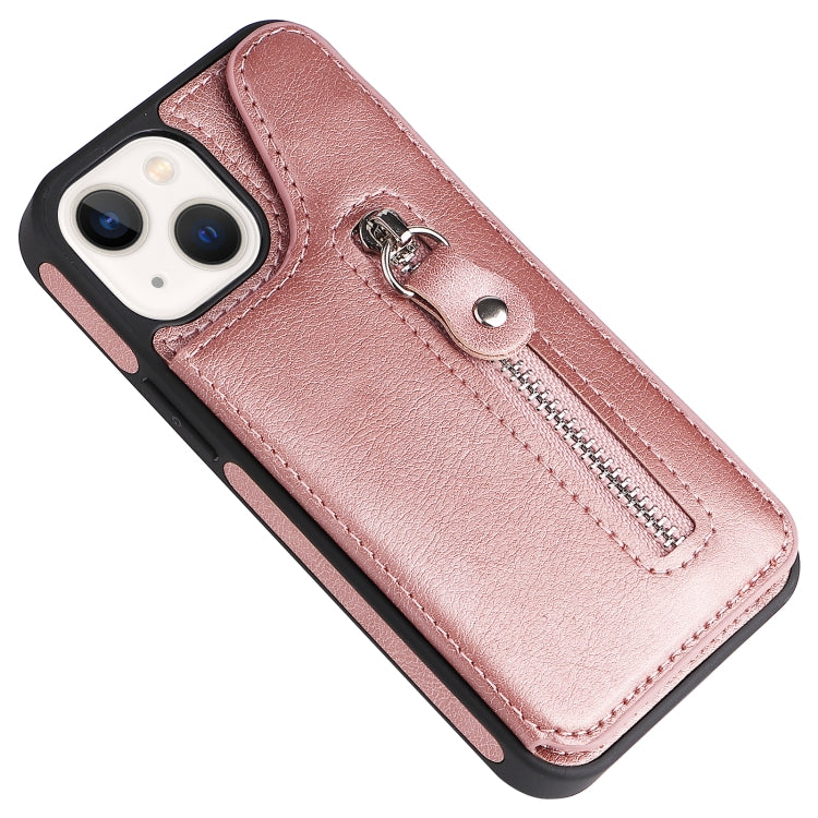 For iPhone 13 mini Solid Color Double Buckle Zipper Shockproof Phone Case