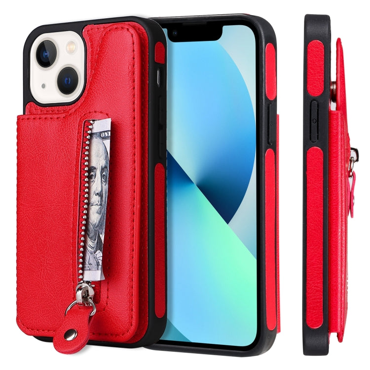 For iPhone 13 mini Solid Color Double Buckle Zipper Shockproof Phone Case