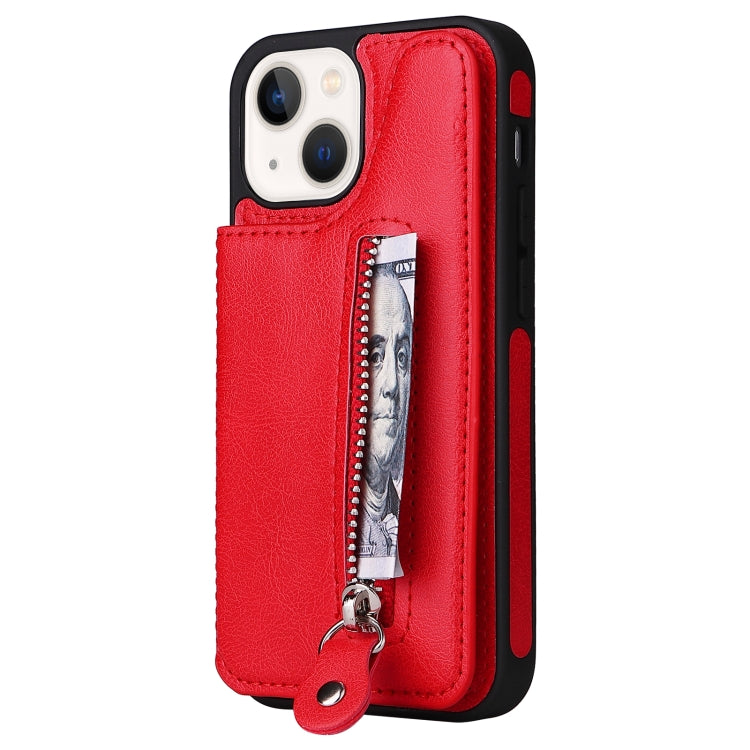 For iPhone 13 mini Solid Color Double Buckle Zipper Shockproof Phone Case