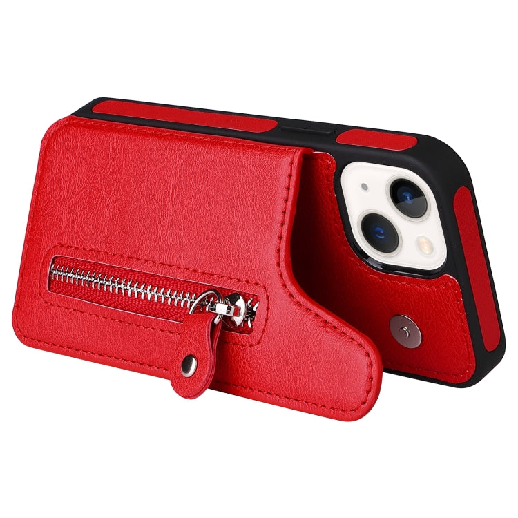 For iPhone 13 mini Solid Color Double Buckle Zipper Shockproof Phone Case