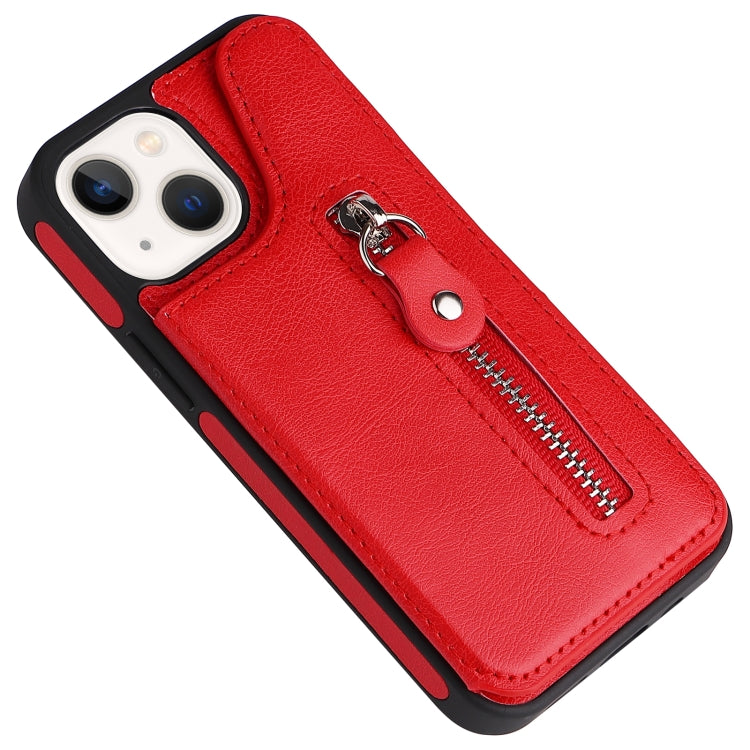 For iPhone 13 mini Solid Color Double Buckle Zipper Shockproof Phone Case
