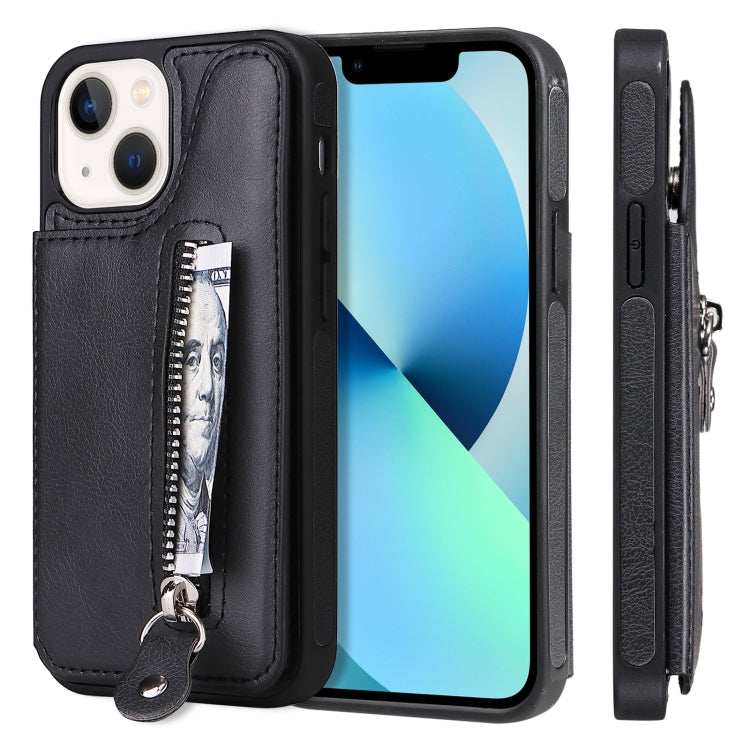 For iPhone 13 mini Solid Color Double Buckle Zipper Shockproof Phone Case