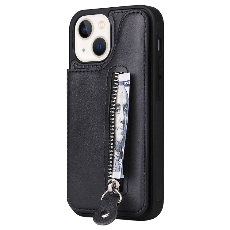 For iPhone 13 mini Solid Color Double Buckle Zipper Shockproof Phone Case