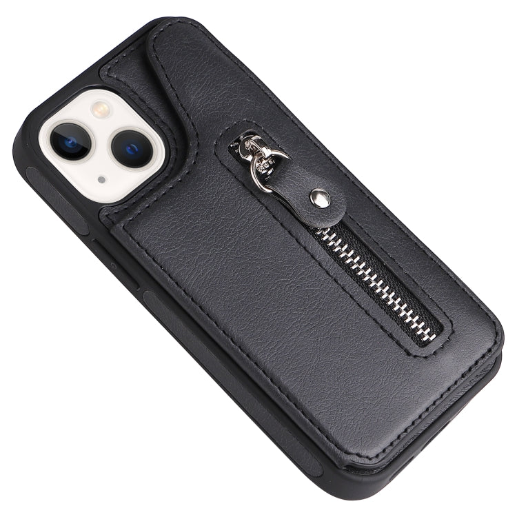 For iPhone 13 mini Solid Color Double Buckle Zipper Shockproof Phone Case