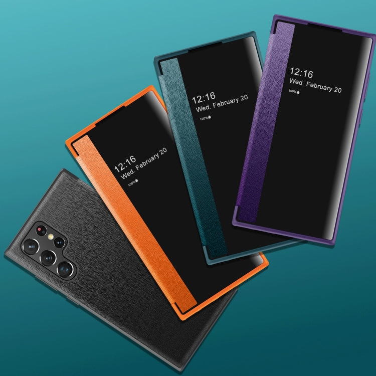 For Samsung Galaxy S22 Ultra 5G Window View Leather Phone Case