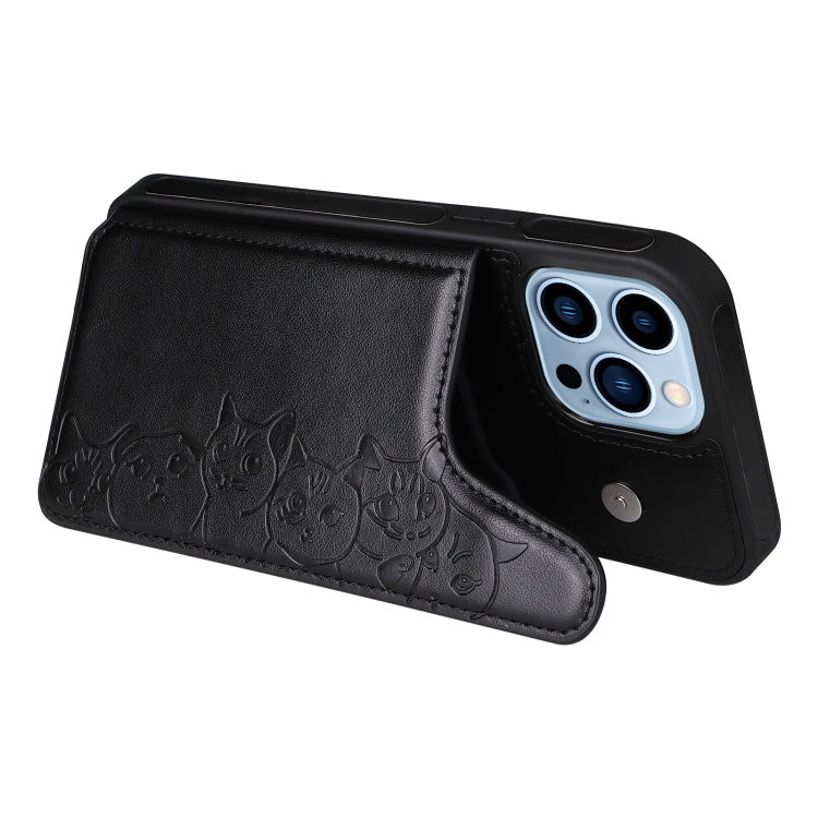 For iPhone 13 Pro Max Six Cats Embossing Pattern Shockproof Phone Case