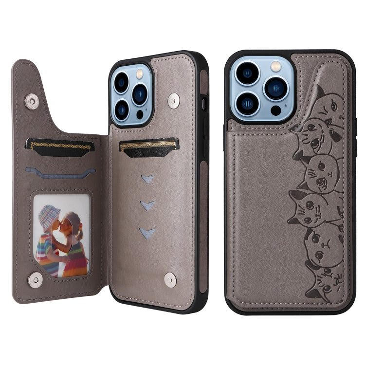 For iPhone 13 Pro Max Six Cats Embossing Pattern Shockproof Phone Case