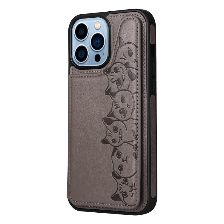For iPhone 13 Pro Max Six Cats Embossing Pattern Shockproof Phone Case
